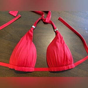 Lauren Ralph Lauren Red Triangle Halter Bikini Top Size 4 Tie Neck Swimwear